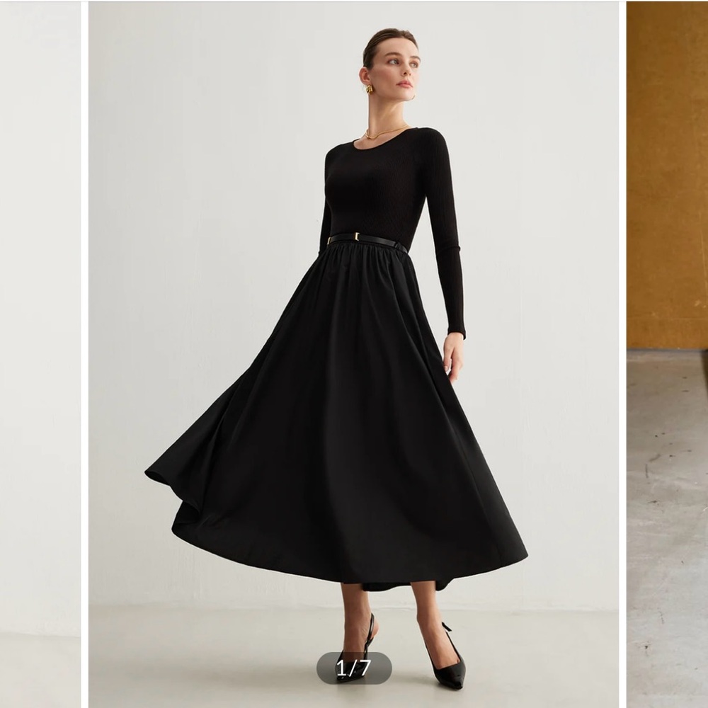 NWT Commense Plain Belted Pleated Panel Dress (S)